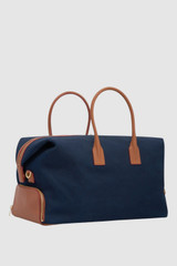 Back product shot of the Oroton Voyager Weekender in Navy and Canvas material with leather trims for Women . IP:25