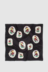 Front product shot of the Oroton Folk Doilie Silk Scarf in Black and 100% silk twill fabric for Women . IP:1