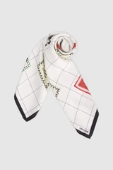 Front product shot of the Oroton Label Print Silk Scarf in White and 100% silk twill fabric for Women . IP:14