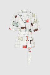 Front product shot of the Oroton Label Print Camp Shirt in Cream and 100% silk twill fabric for Women . IP:1