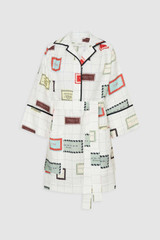 Front product shot of the Oroton Vintage Label Print Tunic Dress in Cream and 100%  linen fabric for Women . IP:1