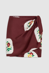 Front product shot of the Oroton Folk Doilie Sarong Skirt in Burgundy and 100% silk fabric for Women . IP:1