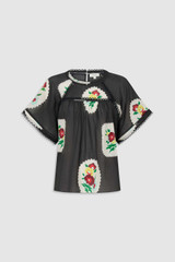 Front product shot of the Oroton Folk Doilie Print Top in Black and 100% cotton fabric for Women . IP:1