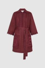 Front product shot of the Oroton Handkerchief Tunic Dress in Burgundy and 100% mid-weight linen fabric for Women . IP:1