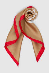 Internal product shot of the Oroton White Rosebud Silk Scarf in Camel and Silk fabric for Women
