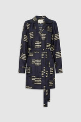 Front product shot of the Oroton Marine Fish Tunic Dress in NORTH SEA and 100% lightweight, fluid silk twill fabric with a fine weave for Women . IP:1