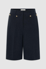 Front product shot of the Oroton Button Detail Culotte in NORTH SEA and 100% bonded heavy linen fabric for Women . IP:1
