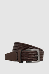 Front product shot of the Oroton Jessie Woven Belt in CHOCOLATE and Premium woven bonded leather for Men . IP:1