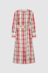 Front product shot of the Oroton Shadow Check Shirt Dress in MARKET RED and 100% silk dupion fabric for Women . IP:1
