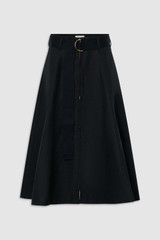 Front product shot of the Oroton Zip Midi Skirt in BLACK and 100% heavyweight linen fabric for Women . IP:1