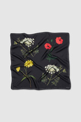 Front product shot of the Oroton WILD FLOWER SILK SCARF in BLACK and 100% silk twill fabric for Women . IP:1