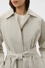 Profile view of model wearing the Oroton Check Mac in Calico and 100% cotton fabric for Women . IP:4