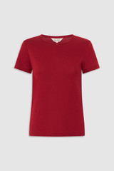 Front product shot of the Oroton Fine Rib Tee in Rouge and 100% Pima cotton fabric for Women . IP:1
