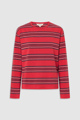 Front product shot of the Oroton Long Sleeve Stripe Tee in Market Red and 100% cotton fabric for Women . IP:1