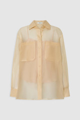 Front product shot of the Oroton Organdy Overshirt in Nougat and 100% sheer silk organza fabric for Women .