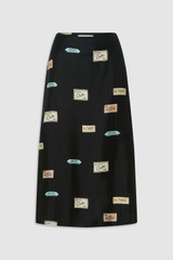 Front product shot of the Oroton Vintage Label Skirt in Black and 100% silk twill fabric for Women .