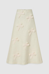 Front product shot of the Oroton Bow Detail Skirt in Soft Cream and 100% heavyweight linen fabric for Women . IP:1