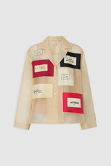 Front product shot of the Oroton Patched Vintage Label Shirt in Nougat and 100% sheer silk organdy fabric for Women .