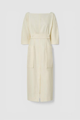 Front product shot of the Oroton Button Detail Dress in Soft Cream and 100% heavyweight linen fabric for Women . IP:1