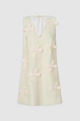Front product shot of the Oroton Bow Detail Shift Dress in Soft Cream and 100% linen fabric for Women . IP:1