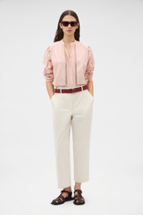 Profile view of model wearing the Oroton Arlo Carpenter Chino in Calico and 100% cotton fabric for Women . IP:6