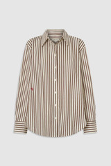 Front product shot of the Oroton Wren Stripe Shirt in Chocolate and 100% cotton poplin fabric for Women . IP:1