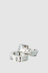Internal product shot of the Oroton Jamie Huggies in Silver/Crystal and Premium brass material for Women . IP:17
