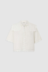 Front product shot of the Oroton Handkerchief Camp Shirt in Antique White and 100% mid-weight linen fabric for Women . IP:1