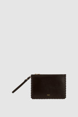 Front product shot of the Oroton Handkerchief Pouch in Dark Chocolate and Premium smooth leather for Women . IP:1