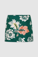 Front product shot of the Oroton Cabana Floral Mini Skirt in Helm Green and 100% silk dupion fabric for Women . IP:1