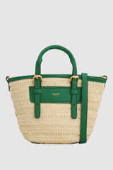 Front product shot of the Oroton Camille Straw Small Tote in Natural/Crocodile and Woven straw material for Women . IP:1