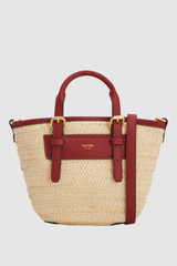 Front product shot of the Oroton Camille Straw Small Tote in Natural/Berry and Woven straw material for Women . IP:1