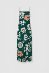 Front product shot of the Oroton Cabana Floral Sheath Dress in Helm Green and 100% silk dupion fabric for Women . IP:1
