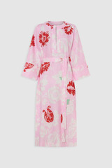 Front product shot of the Oroton Cabana Floral Long Tunic Dress in Rose and 100% heavy linen fabric for Women . IP:1