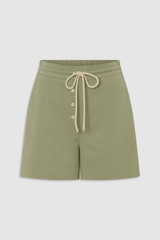 Front product shot of the Oroton Weekend Short in Soft Sage and 100% cotton fabric for Women . IP:1