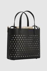 Back product shot of the Oroton Polly Perforated Small Tote in Black and Premium smooth leather for Women . IP:25