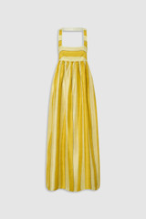 Front product shot of the Oroton Slub Silk Stripe Sundress in Sunflower and 100% silk dupion fabric for Women . IP:1