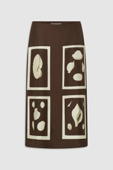 Front product shot of the Oroton Graphic Shell Slip Skirt in Dark Chocolate and 100% silk twill fabric for Women . IP:1