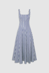Front product shot of the Oroton Stripe Panelled Day Dress in North Sea/White and 98% cotton and 2% spandex blend fabric for Women . IP:1