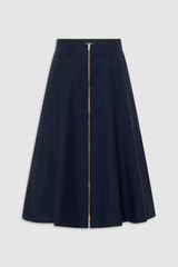 Front product shot of the Oroton Zip Midi Skirt in North Sea and 100% cotton fabric for Women . IP:1