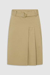 Front product shot of the Oroton Pleat Detail Midi Skirt in Sable and 100% cotton fabric for Women .