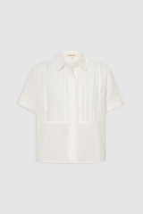 Front product shot of the Oroton Delicate Short Sleeve Shirt in Antique White and 55% linen and 45% cotton blend fabric for Women . IP:1