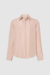 Front product shot of the Oroton Long Sleeve Shirt in Rose Tint and 100% silk habotai fabric for Women . IP:1