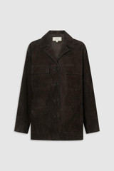 Front product shot of the Oroton Suede Jacket in Dark Chocolate and 100% suede leather for Women . IP:1