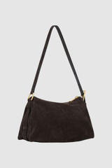 Back product shot of the Oroton Cali Suede Shoulder Bag in Dark Chocolate and Premium cow suede leather for Women . IP:25