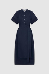 Front product shot of the Oroton Trim Detail Dress in North Sea and 100% cotton fabric for Women . IP:1