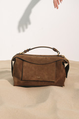Detail product shot of the Oroton Mica Suede Large Bowler in Husk Brown and Premium cow suede leather for Women . IP:22