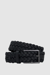 Front product shot of the Oroton Freddie Woven 35MM Belt in Black and Premium smooth cow leather for Men . IP:1