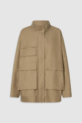 Front product shot of the Oroton Utility Parka in Haystack and 100% cotton fabric for Women .
