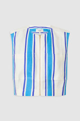 Front product shot of the Oroton Shore Stripe Shell Top in Sea Blue and 100% heavy linen fabric for Women . IP:1